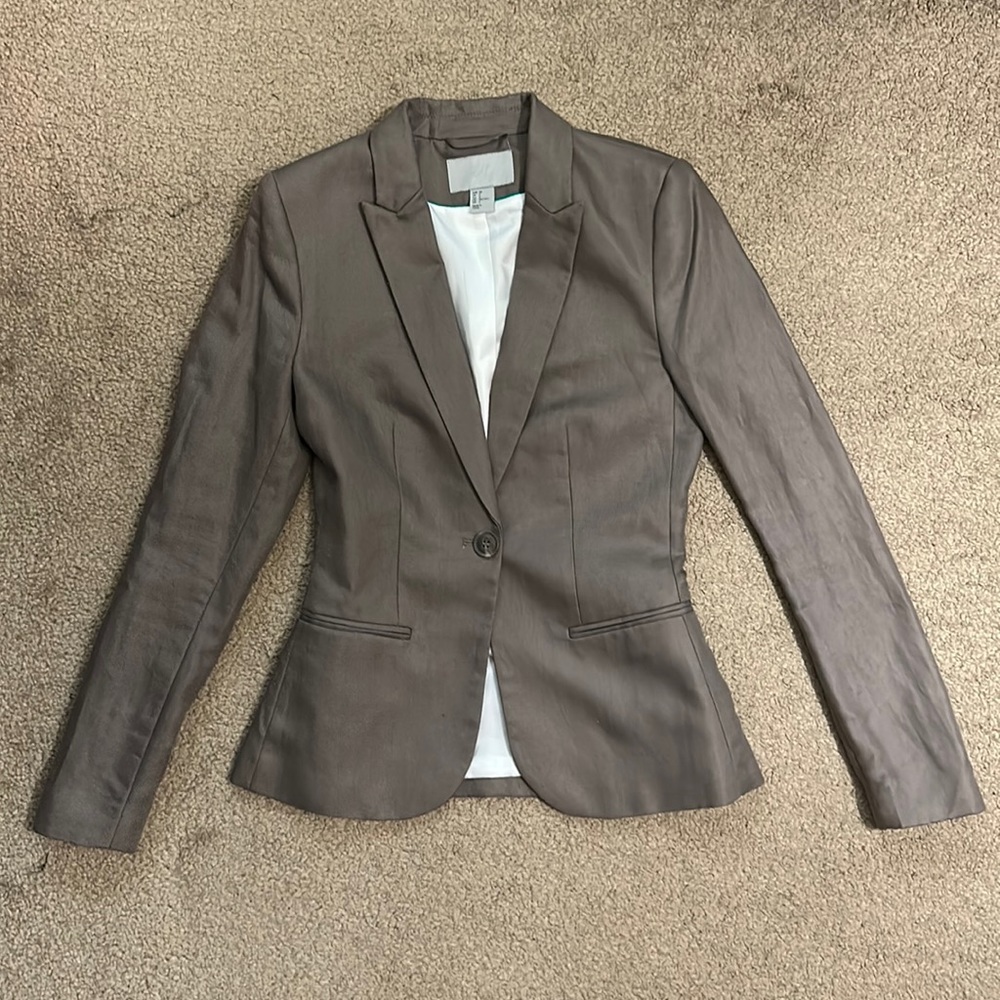 H&M Blazer with Padded Shoulders, Size 2, Color Taupe